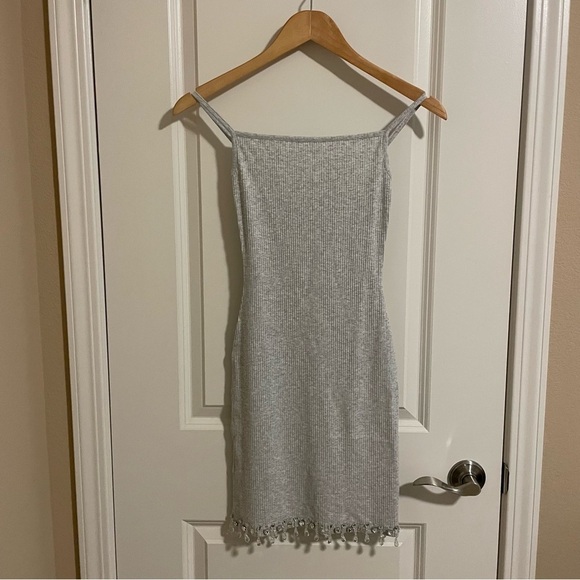 NWT SKIMS Chandelier Lounge Mini Dress Ribbed Light Heather Gray Jewels Size XS - Picture 5 of 11